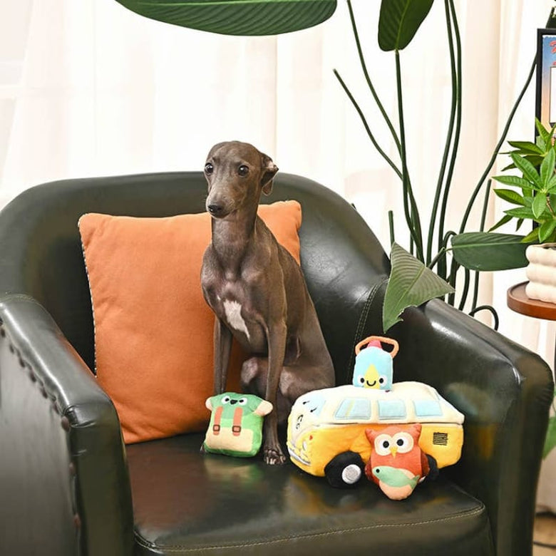 Hugsmart Products Inc Dog Toys Volkswagen Camper Van Hide and Seek Interactive Plush Squeaky Dog Toy Set - 4 Pc