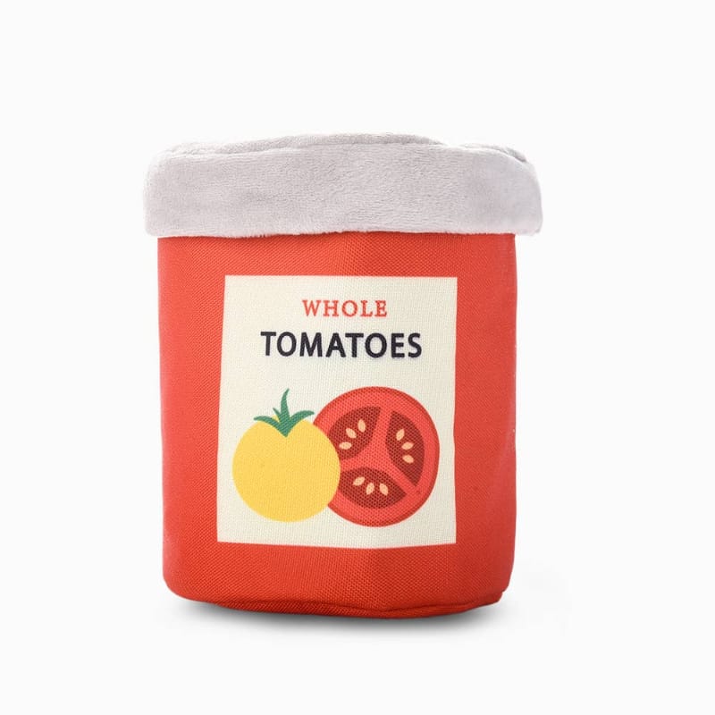 Hugsmart Products Inc dog toys Party Sunday Tomato Can Interactive Canvas and Plush Dog Toy Set - 4 Pc