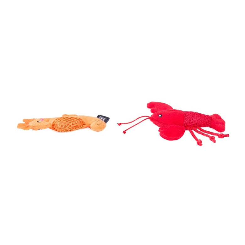 ZippyClaws Cat Toys Seahorse and Lobster Mesh Mates Plush Cat Toy Set - 2 Pack