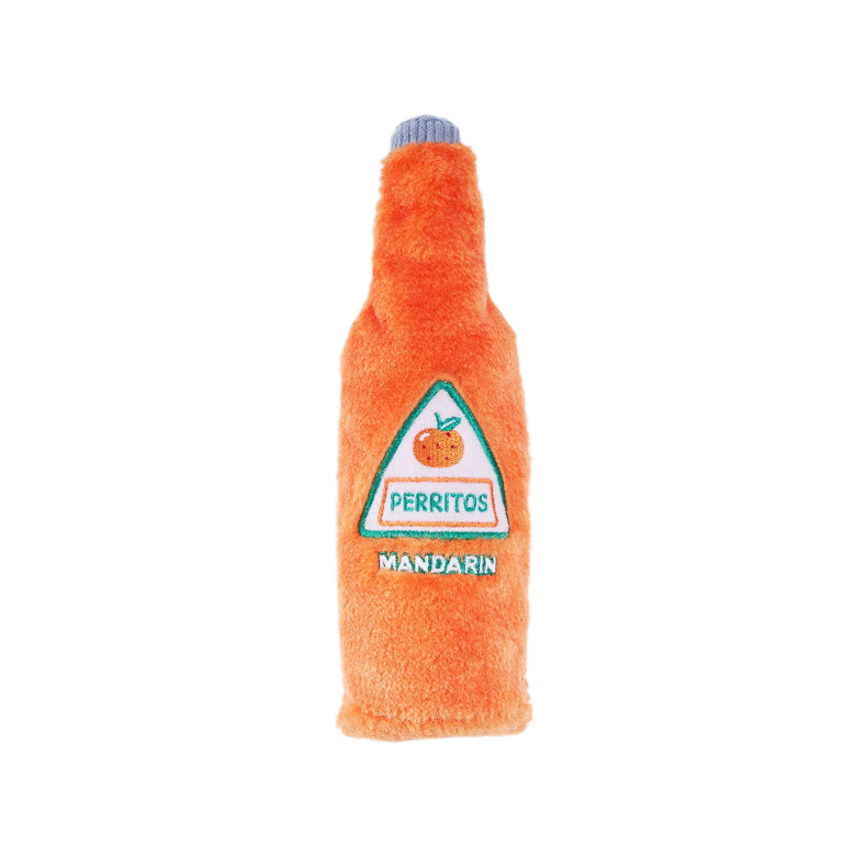 Happy Hour Crusherz Perritos Orange Mandarin Bottle Plush Squeaky Dog Toy