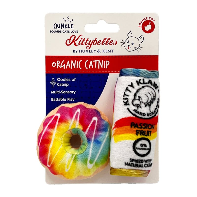 Huxley & Kent Cat Toys Rainbow Donut & Kitty Klaw Passion Fruit Plush Cat Toys - 2pk