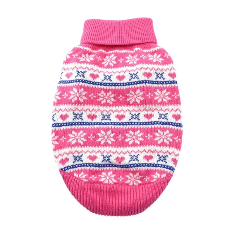 Doggie Design SWEATERS 2XS Snowflake and Hearts Pink Combed Cotton Dog Sweater