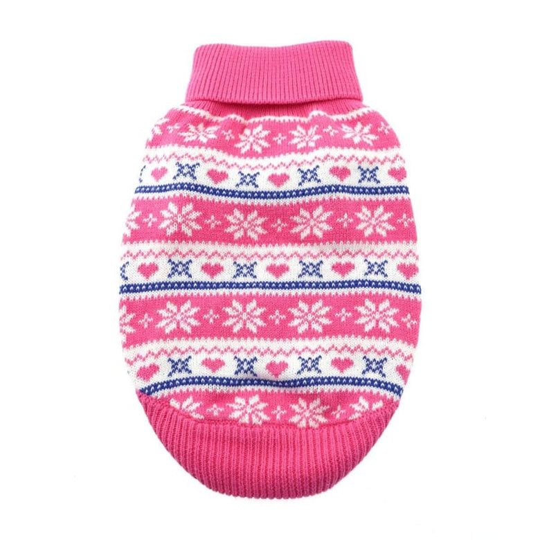 Doggie Design SWEATERS 2XS Snowflake and Hearts Pink Combed Cotton Dog Sweater