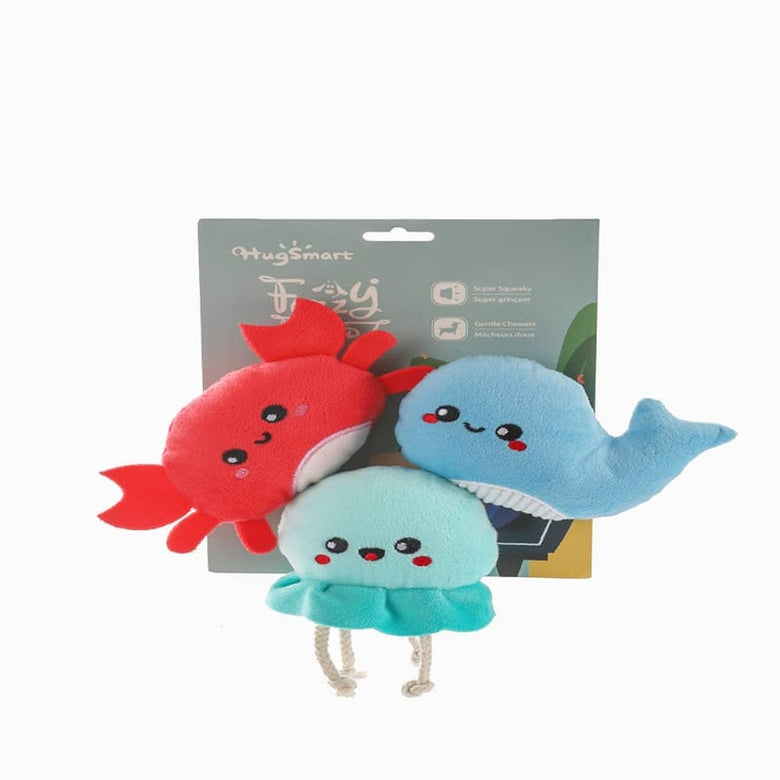 Hugsmart Products Inc dog toys Ocean Pals Sea Creatures Plush Dog Toy Set - 3 Pc