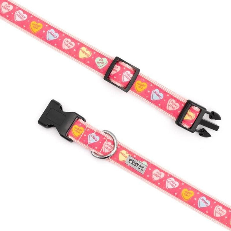 The Worthy Dog Collars Puppy Love Conversation Hearts Pink Dog Collar