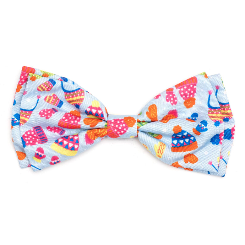 Brrrr! Cold Winter Theme Orange/ Lt Blue Bow Tie Pet Collar Attachment - 2 Sizes