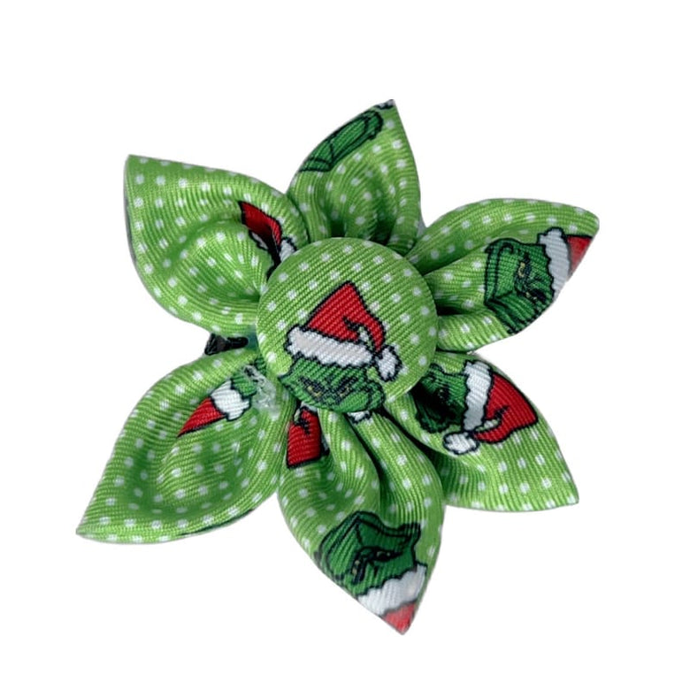 Sun Dog Bow Tie SM Holiday Grouchy Grinch Green Flower Pet Collar Attachment - 2 Sizes