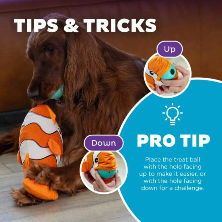 Outward Hound dog toys Big Mouthz Plush Clown Fish Orange Interactive Puzzle Dog Toy