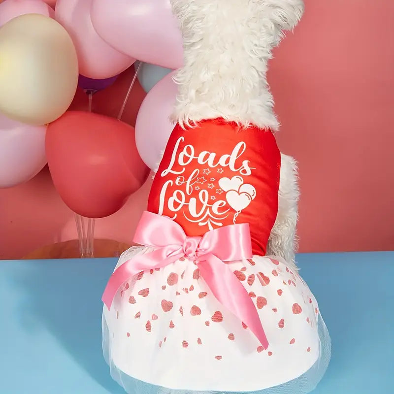 TM - PET PLUS LTD Dog Apparel Loads of Love Hearts and Tulle Pink Bow Red Dog Dress