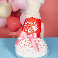 TM - PET PLUS LTD Dog Apparel Loads of Love Hearts and Tulle Pink Bow Red Dog Dress