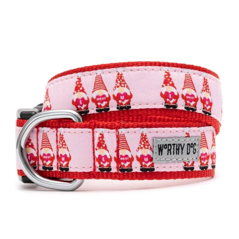 The Worthy Dog Collars XS Cupid Gnomes Red / Pink Holiday Dog Collar