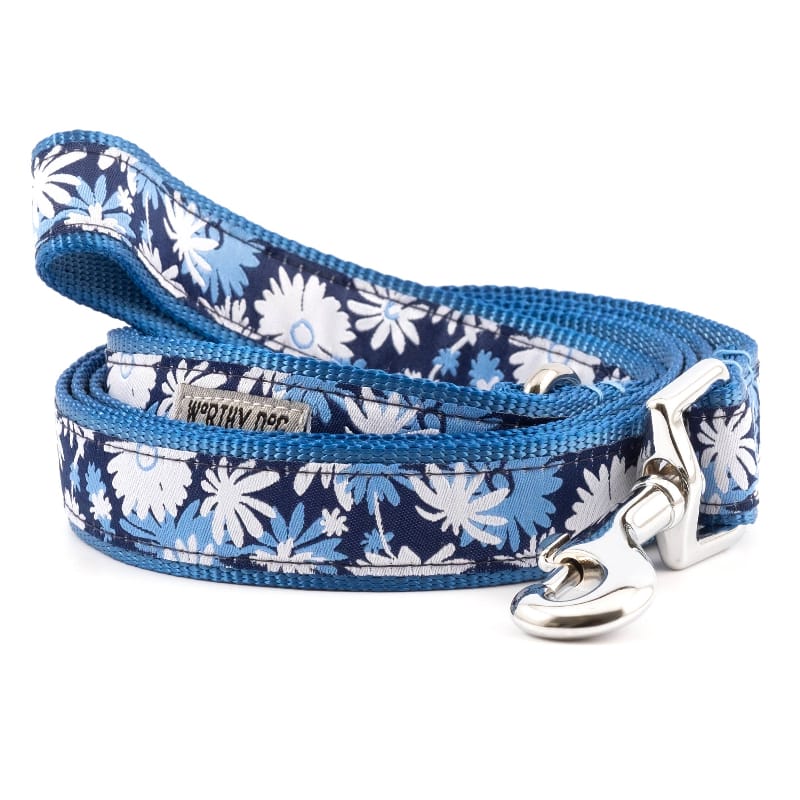 The Worthy Dog Leashes SM Shades of Blue Flower Power Dog Leash - 2 Sizes