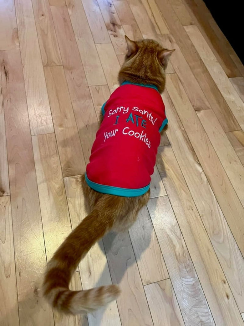 Parisian Pet Tee's Sorry Santa I Ate Your Cookies Embroidered Christmas Holiday Red Pet T Shirt