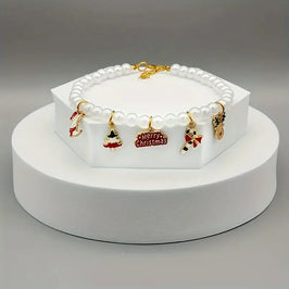 TMU - Sino-Sear GmbH Collars Merry Christmas Charms Faux White Pearls Pet Necklace