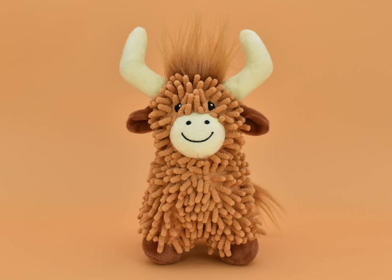 Multipet dog toys Floppy Highland Brown Shaggy Cow Squeaky Dog Toy - 10"