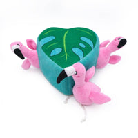 ZippyPaws dog toys Flamingos in Monstera Green Leaf Burrow Plush Dog Toy Set - 4 Pc