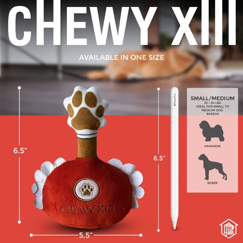 Chomp Haus Dog Toys Chewy XIII Plush Bottle Squeaky Dog Toy