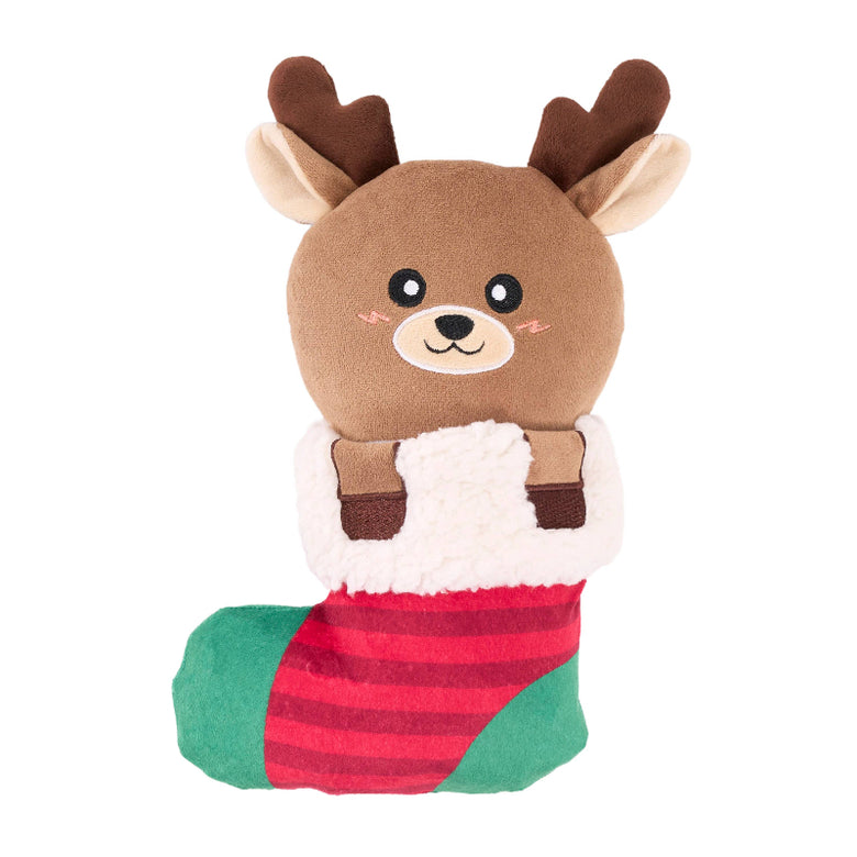 EcoZippy Christmas Holiday Stocking Reindeer Plush Squeaky Dog Toy