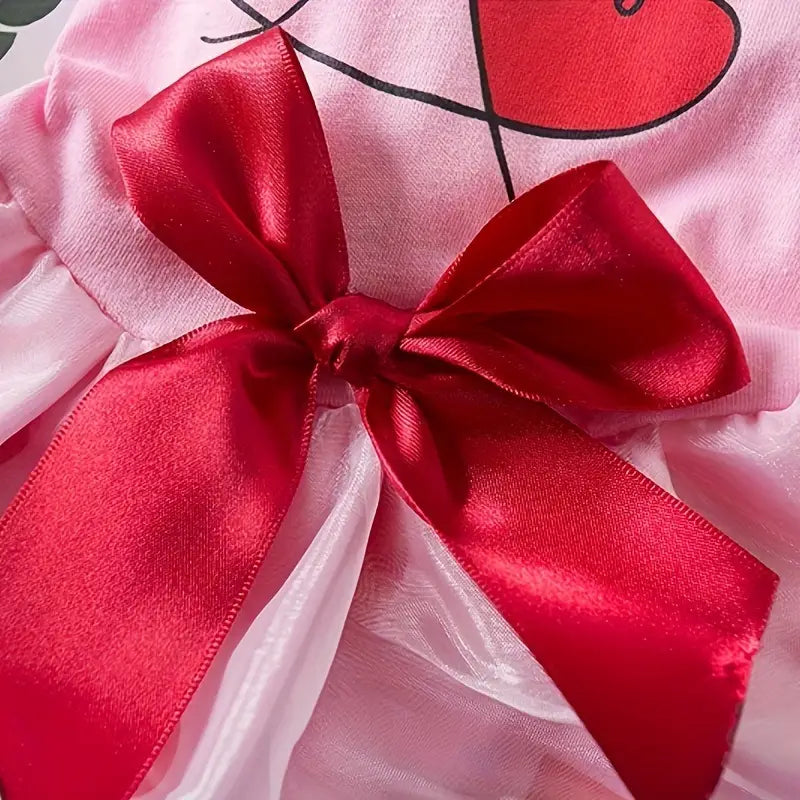 TM - AECCN HOME Dog Apparel I Woof You Heart Pink with Red Bow Dog Dress