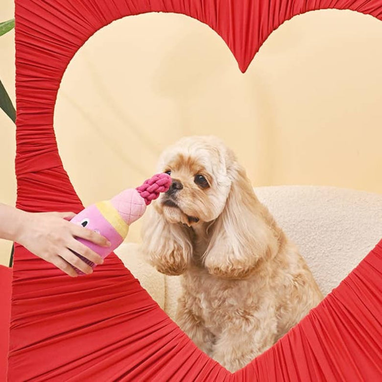 Hugsmart Products Inc Dog Toys Makeup Collection Pink Lip Stick Rope Plush Squeak Dog Toy