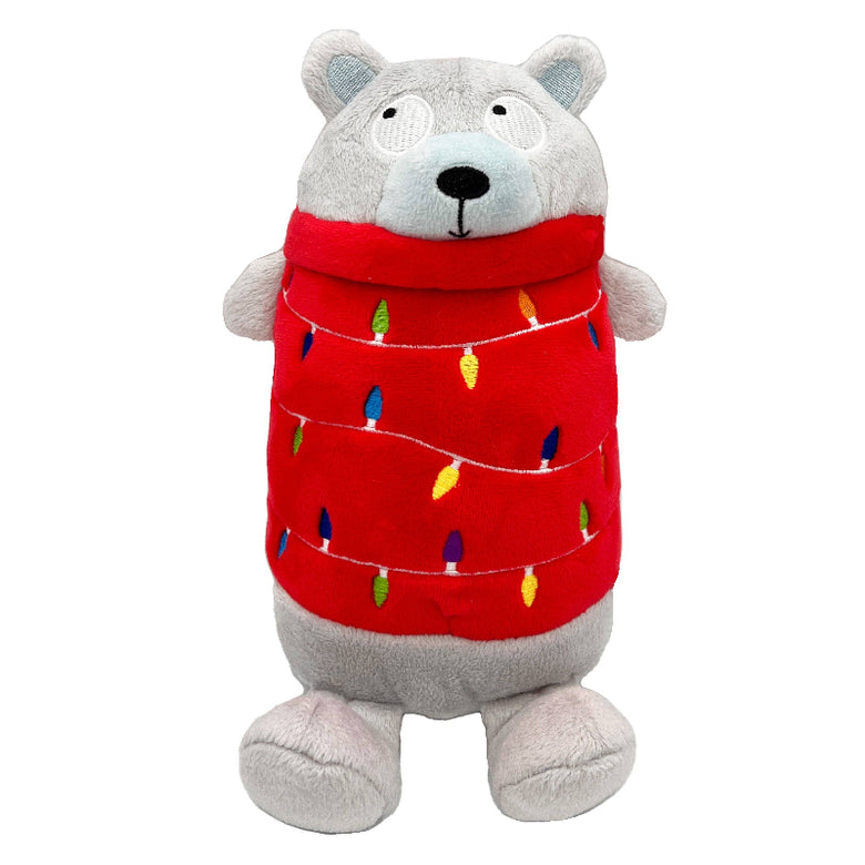 Deck The Bear Christmas Holiday Plush Squeaky Dog Toy- 2 Sizes