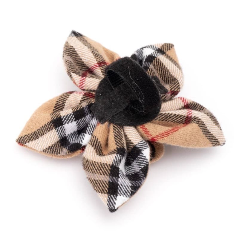 The Worthy Dog Bow Tie Tan Plaid Flower Pet Collar Attachment - 2 Sizes