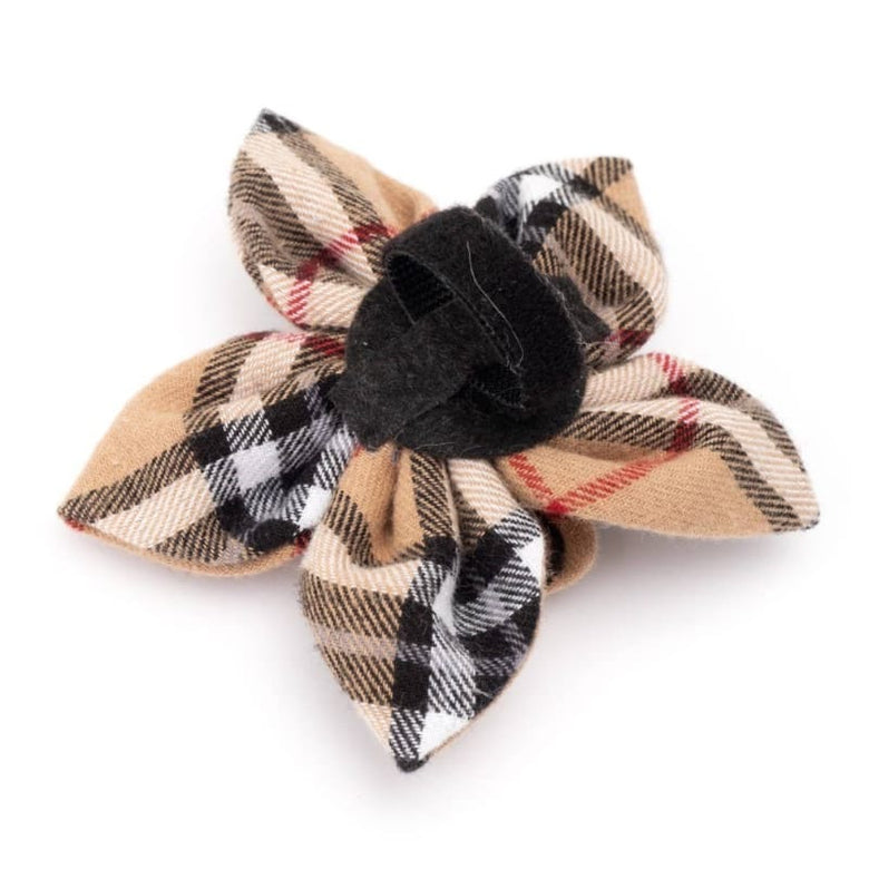 The Worthy Dog Bow Tie Tan Plaid Flower Pet Collar Attachment - 2 Sizes