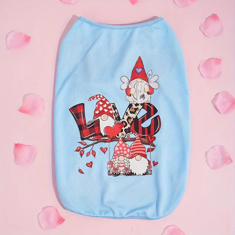TM - PET PLUS LTD dog apparel XS Gnomes Love Heart Print Light Jersey Blue Pet Tee