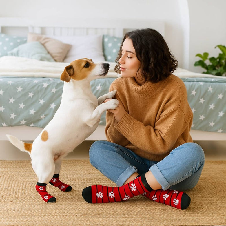 Extreme Fit Wholesale Pet Socks Pawmerica Matching Pet & Owner Fun Socks (Soft Blue/Red/White) - One Size Fits Most