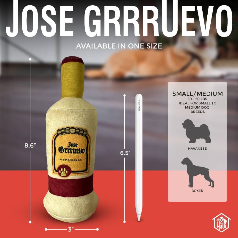Chomp Haus Dog Toys Jose Grrruevo Plush Bottle Squeaky Dog Toy
