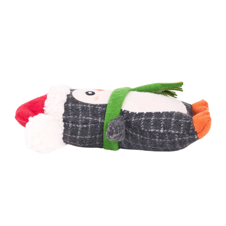 EcoZippy Christmas Holiday Cotton Cuddler Penguin Plush Squeaky Dog Toy