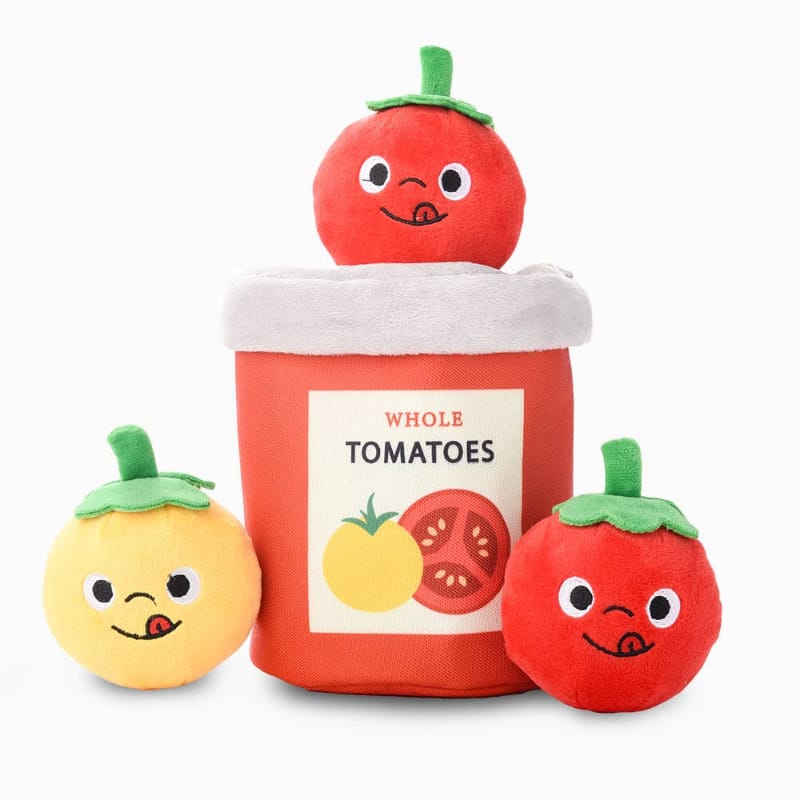 Hugsmart Products Inc dog toys Party Sunday Tomato Can Interactive Canvas and Plush Dog Toy Set - 4 Pc