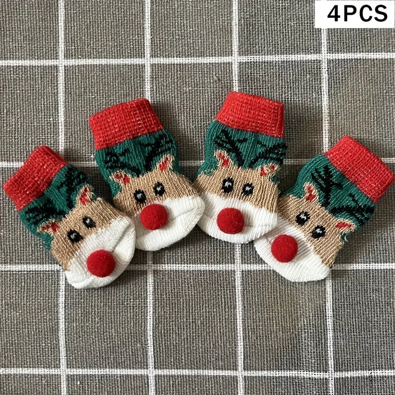 TMU - HDLZHIN Dog Apparel S Red Nose Reindeer Holiday Pet Socks - 4Pc
