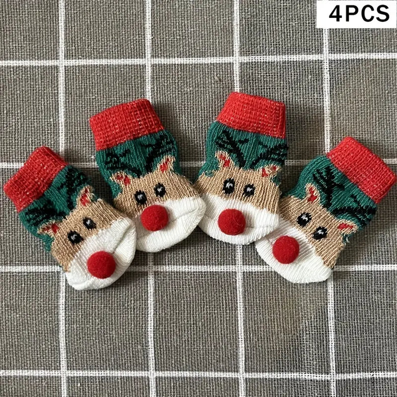 TMU - HDLZHIN Dog Apparel S Red Nose Reindeer Holiday Pet Socks - 4Pc