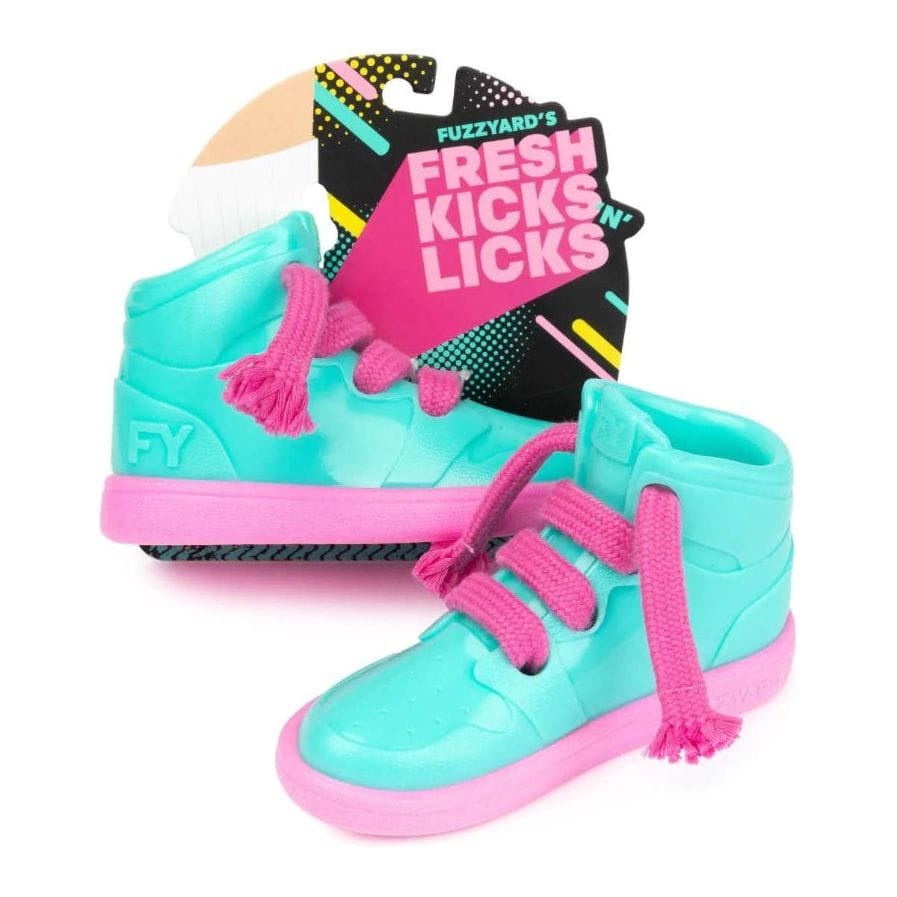 FuzzYard dog toys Fresh Kicks N' Licks Teal and Pink Chew Dog Toy