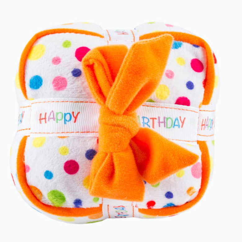 Happy Birthday Gift Box Colorful Dots Plush Squeaky Dog Toy