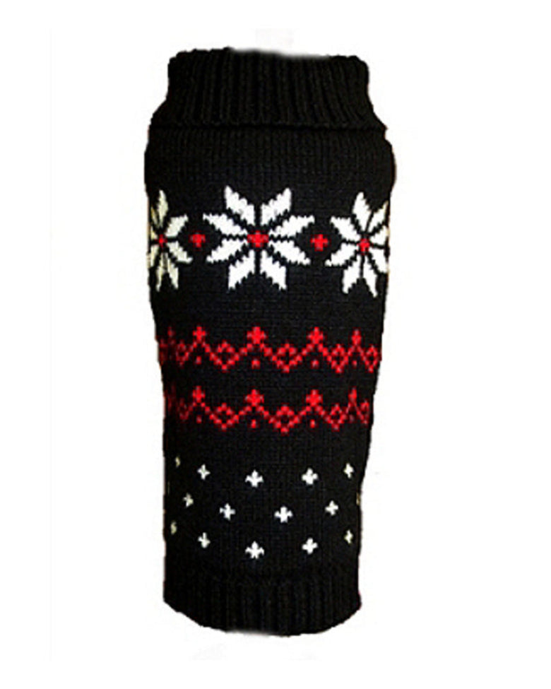 Black Fair Isle Snowflake Winter Holiday Warm Dog Sweater