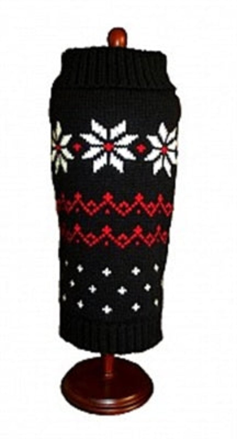 Black Fair Isle Snowflake Winter Holiday Warm Dog Sweater