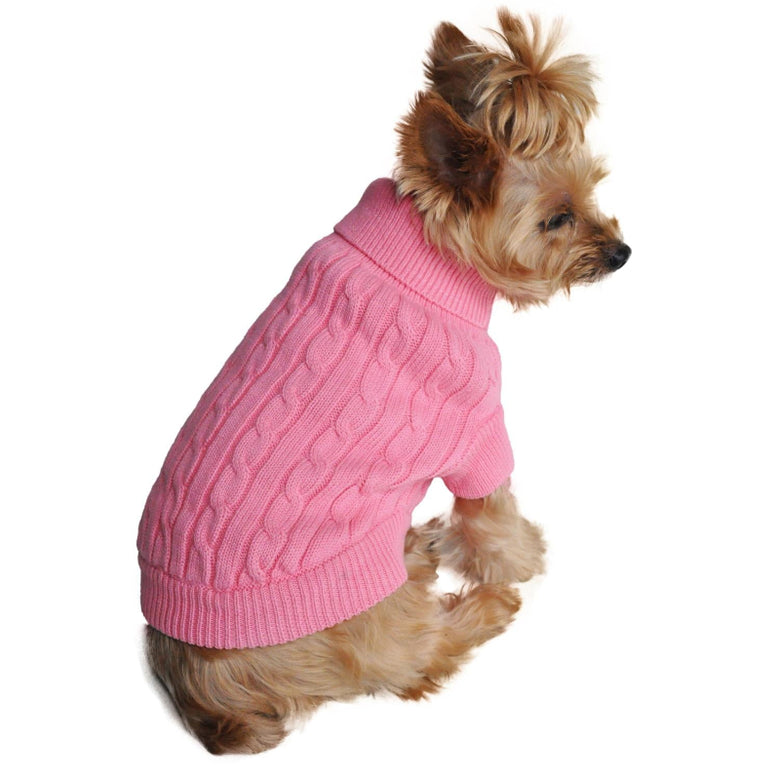 Winter Combed 100% Cotton Cable Knit Candy Pink Warm Dog Sweater