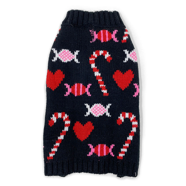 Christmas Holiday Candy Theme Warm Black Dog Sweater