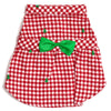 Check Red & White Green Bow Holiday Christmas Embroidered Trees Dog Dress