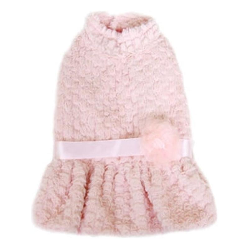 Parisian Pet Dog Apparel LG Pink Faux Fur with Flower Dog Dress - Only Available in Sizes LG and XL
