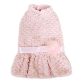 Parisian Pet Dog Apparel LG Pink Faux Fur with Flower Dog Dress - Only Available in Sizes LG and XL