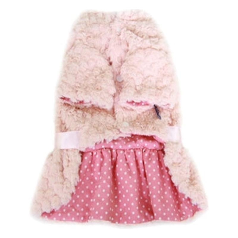 Parisian Pet Dog Apparel Pink Faux Fur with Flower Dog Dress - Only Available in Sizes LG and XL