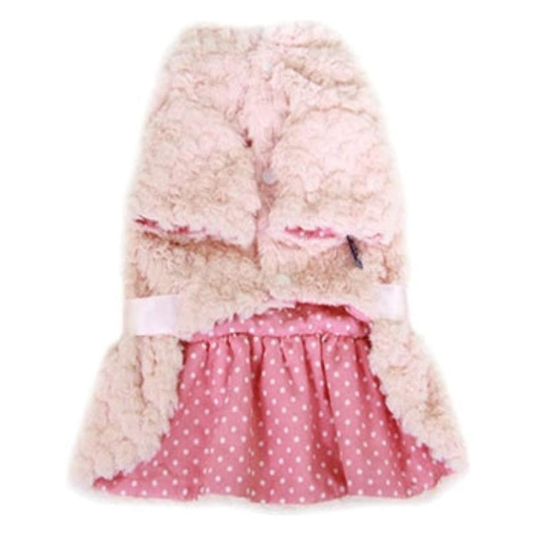 Parisian Pet Dog Apparel Pink Faux Fur with Flower Dog Dress - Only Available in Sizes LG and XL