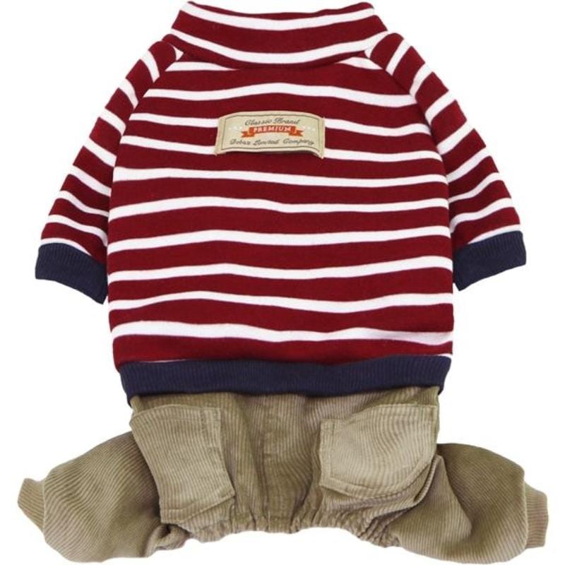 Parisian Pet® Dog Apparel Red / SM Corduroy Striped Pet Jumper Suit