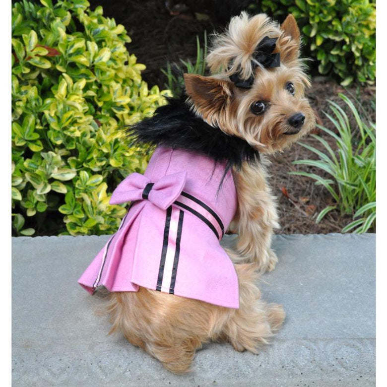 Doggie Design, Inc. Jackets-Coats Wool Blend Pink Faux Fur Collar Classic Dog Harness Coat with matching Leash