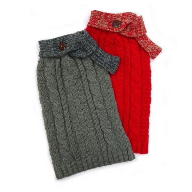 Dogo Pet Sweaters Urban Cable Scarf Dog Sweater - Red or Gray