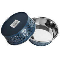 JoJo Modern Pets Bowls 50oz Mallard Blue Farmhouse Metal Punchout Stainless Steel Dog Bowl