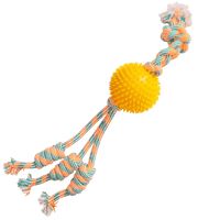 SnugArooz dog toys Feel'N Spikey Yellow Ball Rope Tug Dog Toy - 22"